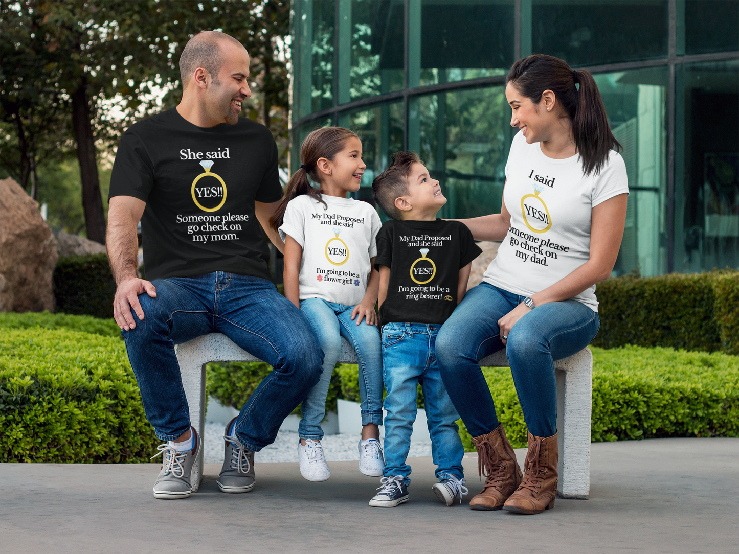 yes dad flower girl white Youth Black Font 100% Cotton T-Shirt