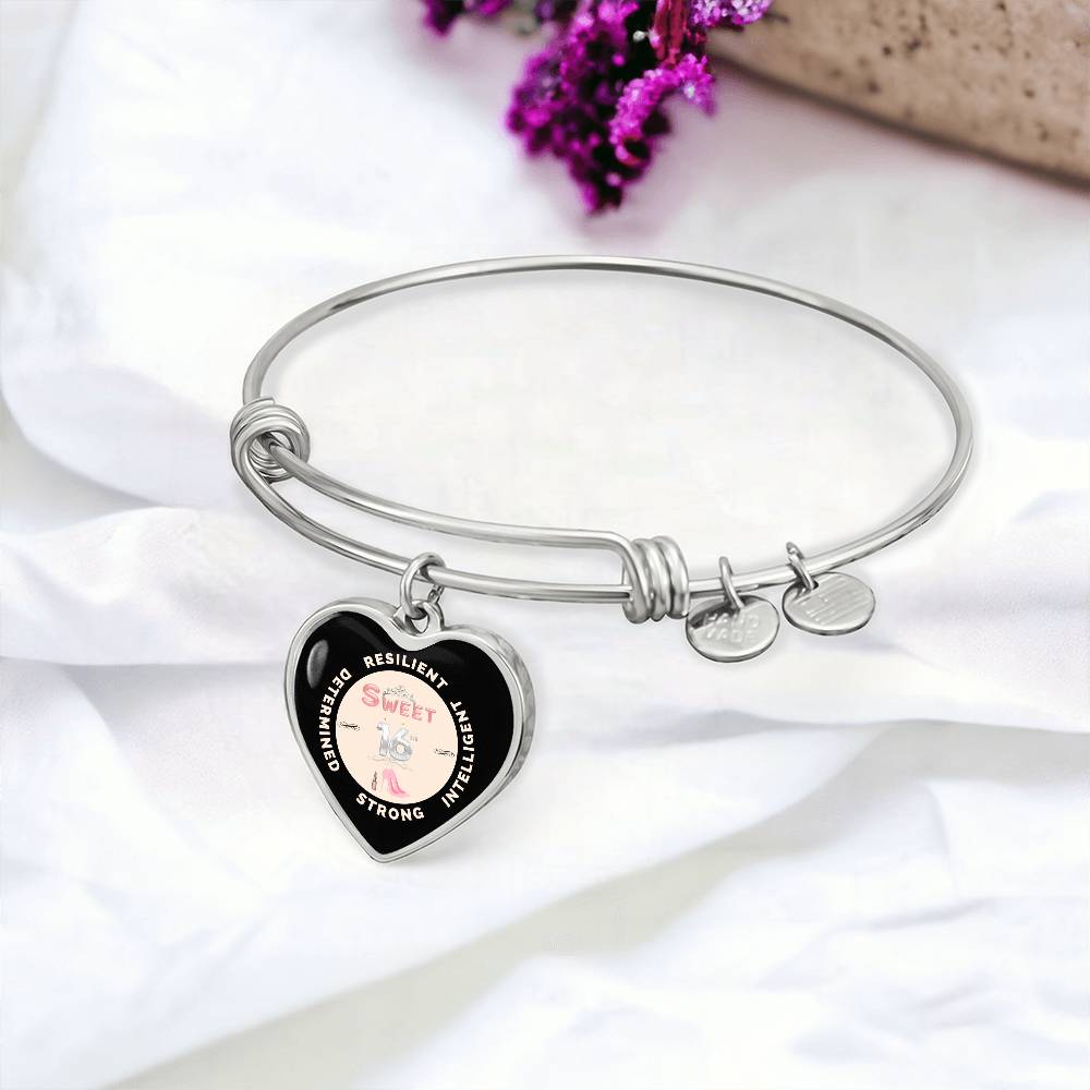 Sweet 16 Heart Bangle - Pink Heels