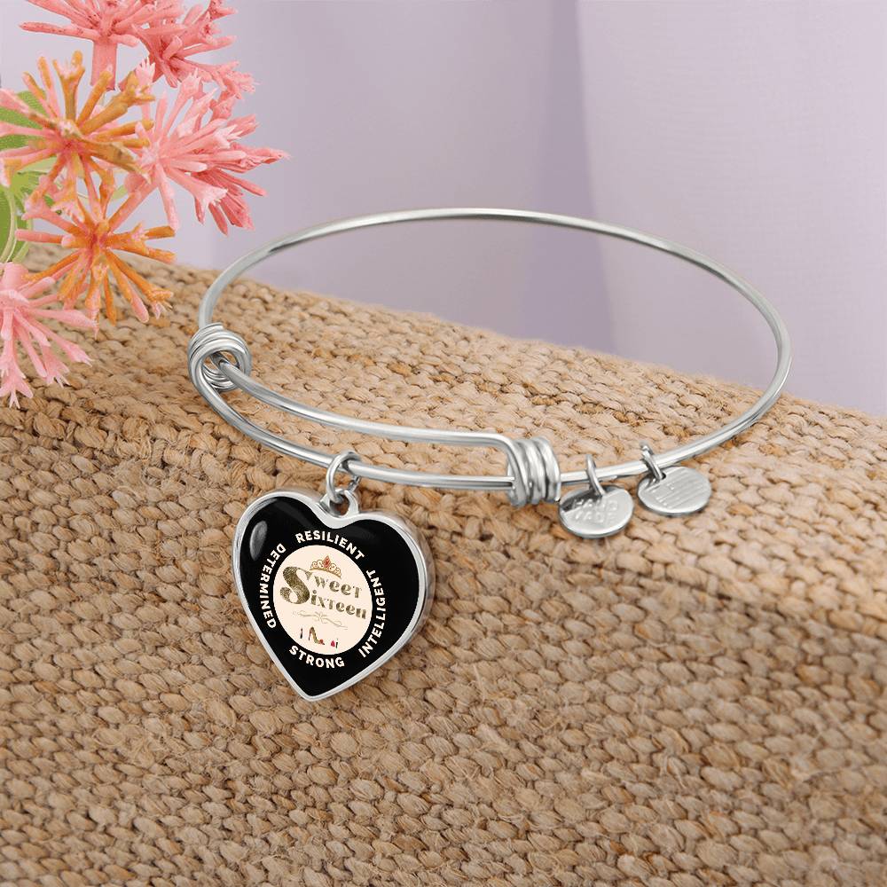 Sweet 16 Heart Bangle - Gold Heels
