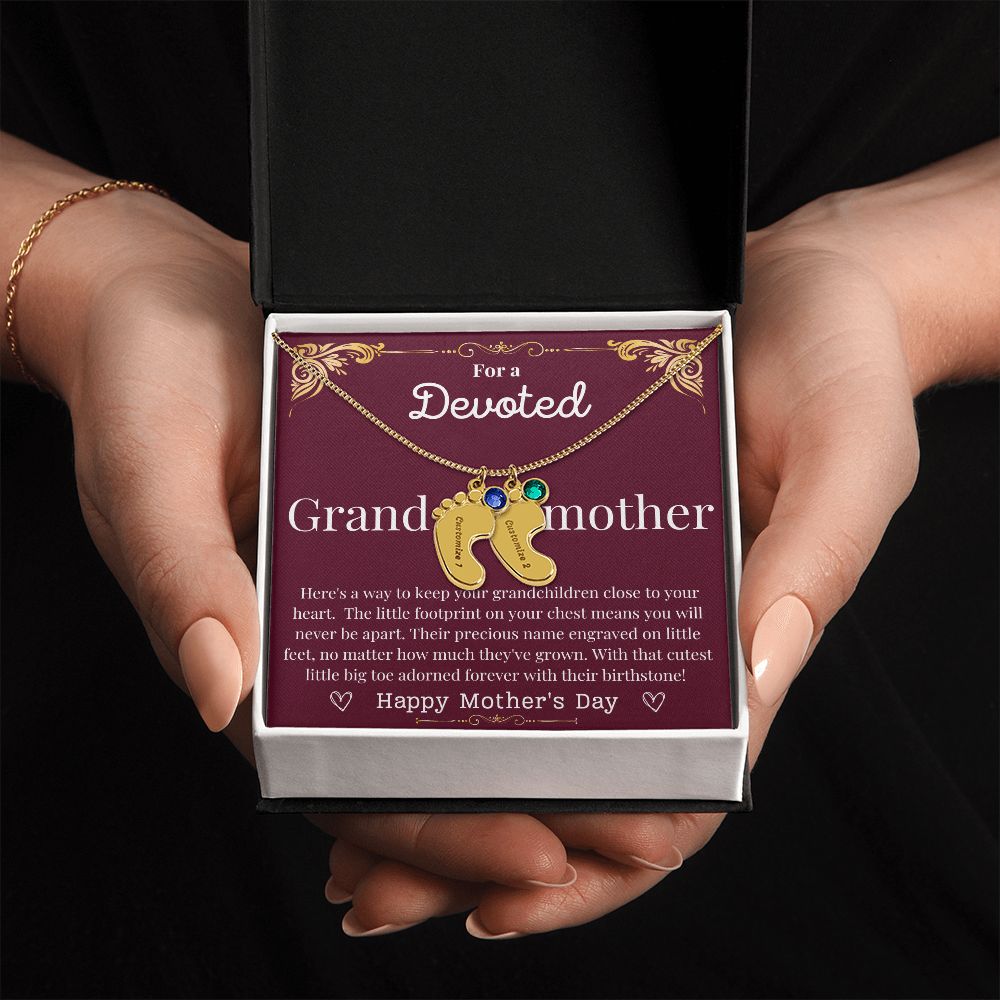 Engraved Baby Feet with Birthstone Necklace - Devoted Grandmother