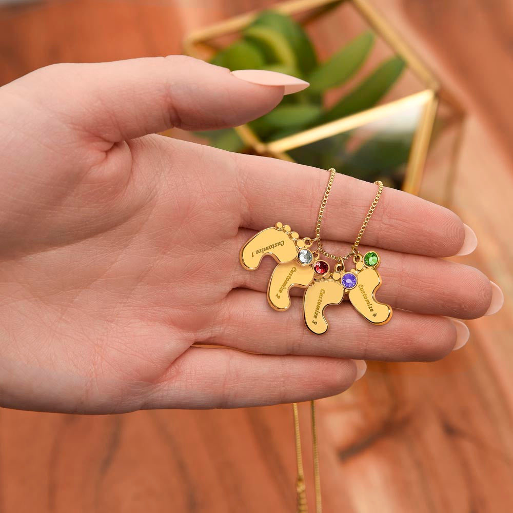Engraved Baby Feet with Birthstone Necklace - Devoted Grandmother
