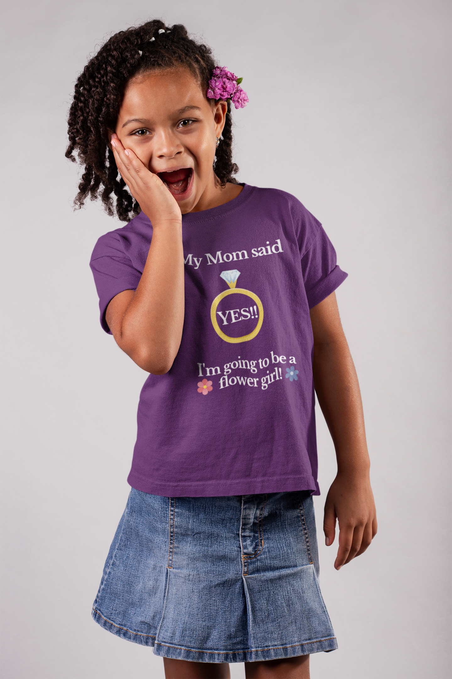 yes mom flower girl black Youth 100% Cotton T-Shirt