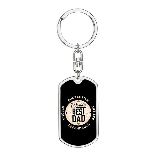 Graphic Dog Tag Keychain  - World's Best Dad Crown