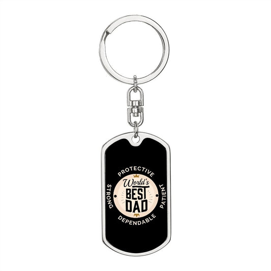 Graphic Dog Tag Keychain  - World's Best Dad Crown