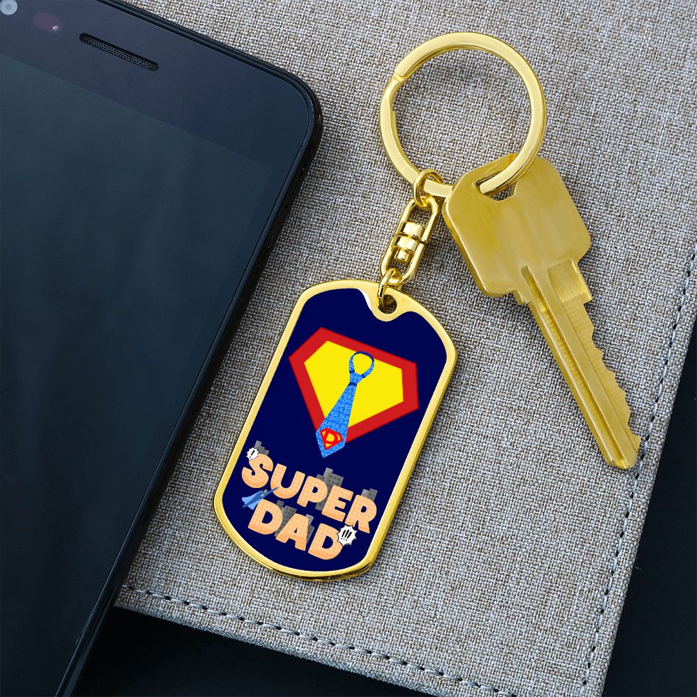 Graphic Dog Tag Keychain - Super Dad