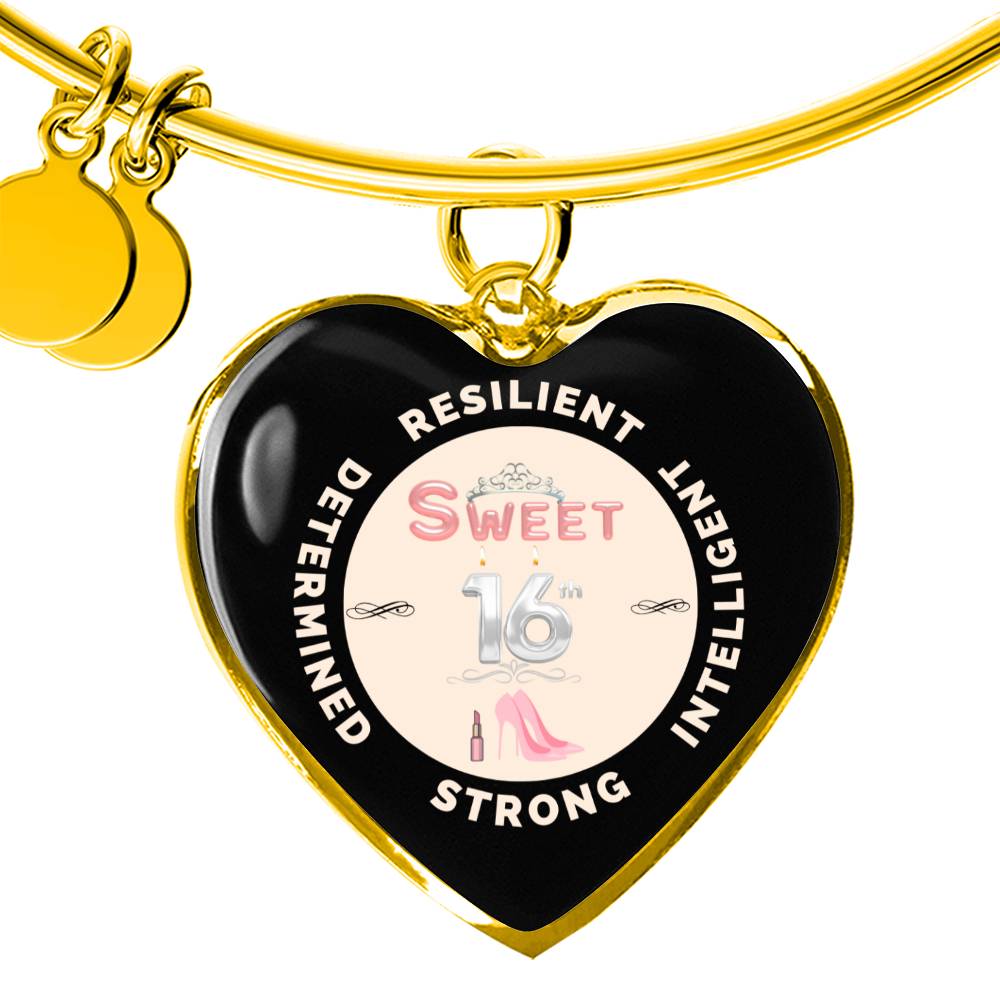 Sweet 16 Heart Bangle - Pink Heels