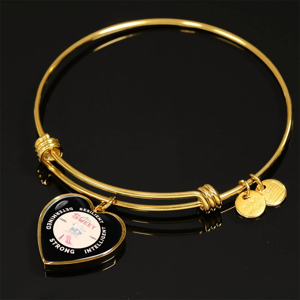 Sweet 16 Heart Bangle - Pink Heels