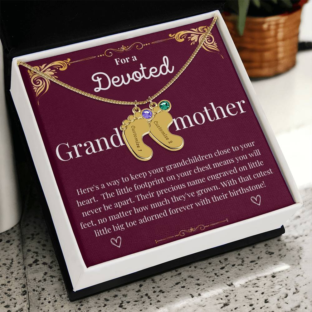 Devoted grandmother - Baby foot Necklace with Birthstone