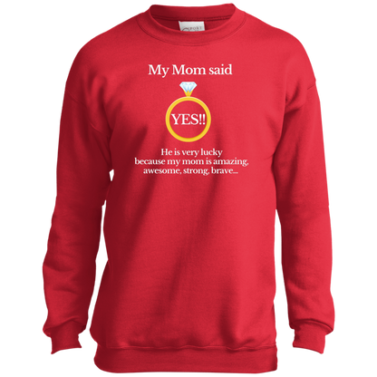 yes mom children black Youth Crewneck Sweatshirt