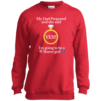 yes dad flower girl black Youth Crewneck Sweatshirt
