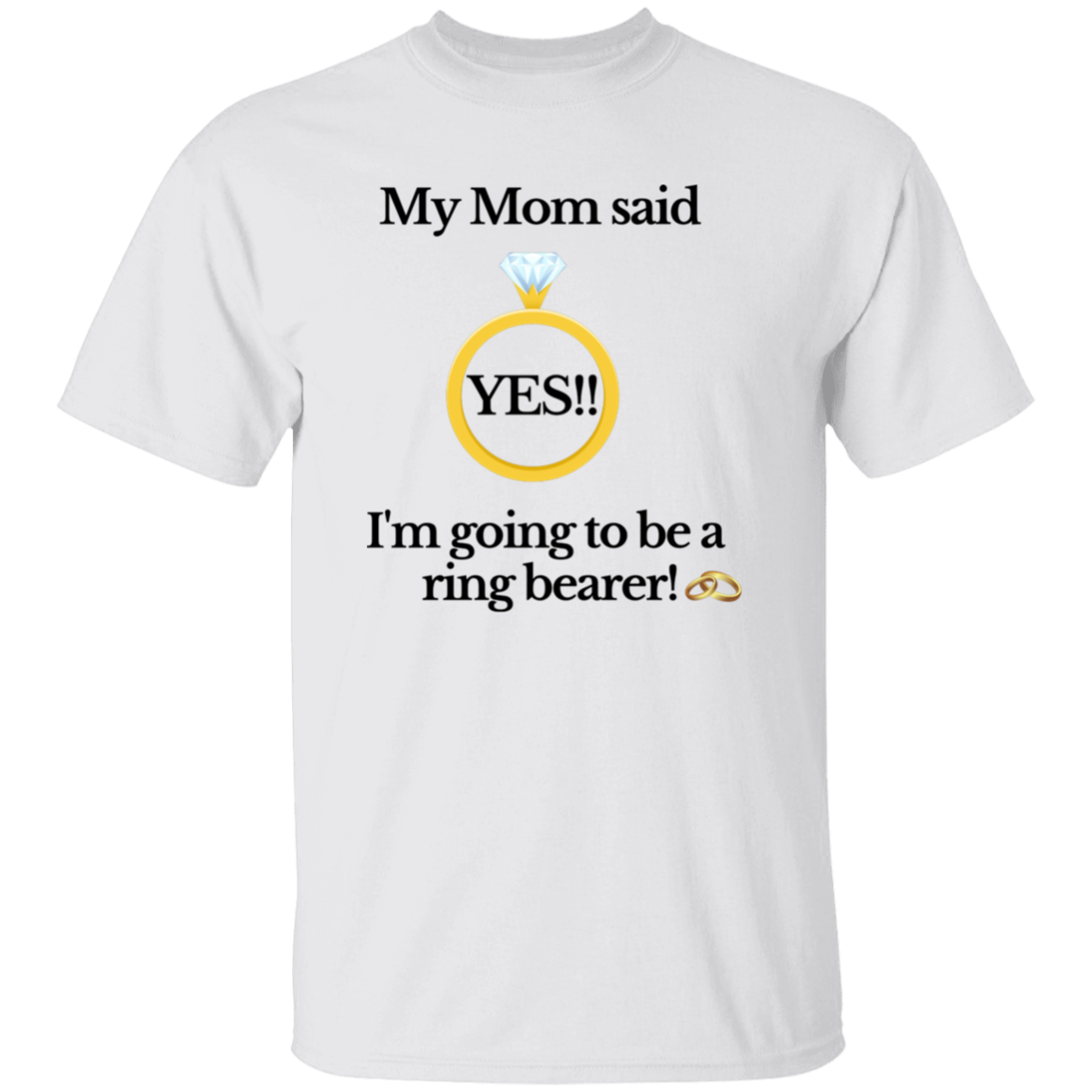yes mom ring bearer white Youth Black Font 100% Cotton T-Shirt