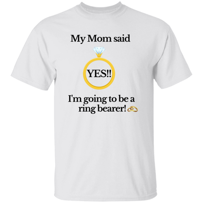 yes mom ring bearer white Youth Black Font 100% Cotton T-Shirt