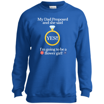 yes dad flower girl black Youth Crewneck Sweatshirt