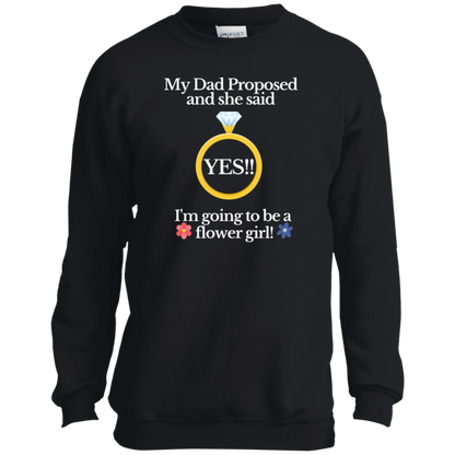 yes dad flower girl black Youth Crewneck Sweatshirt