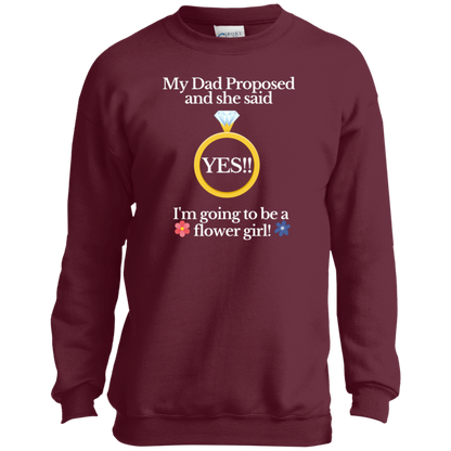 yes dad flower girl black Youth Crewneck Sweatshirt