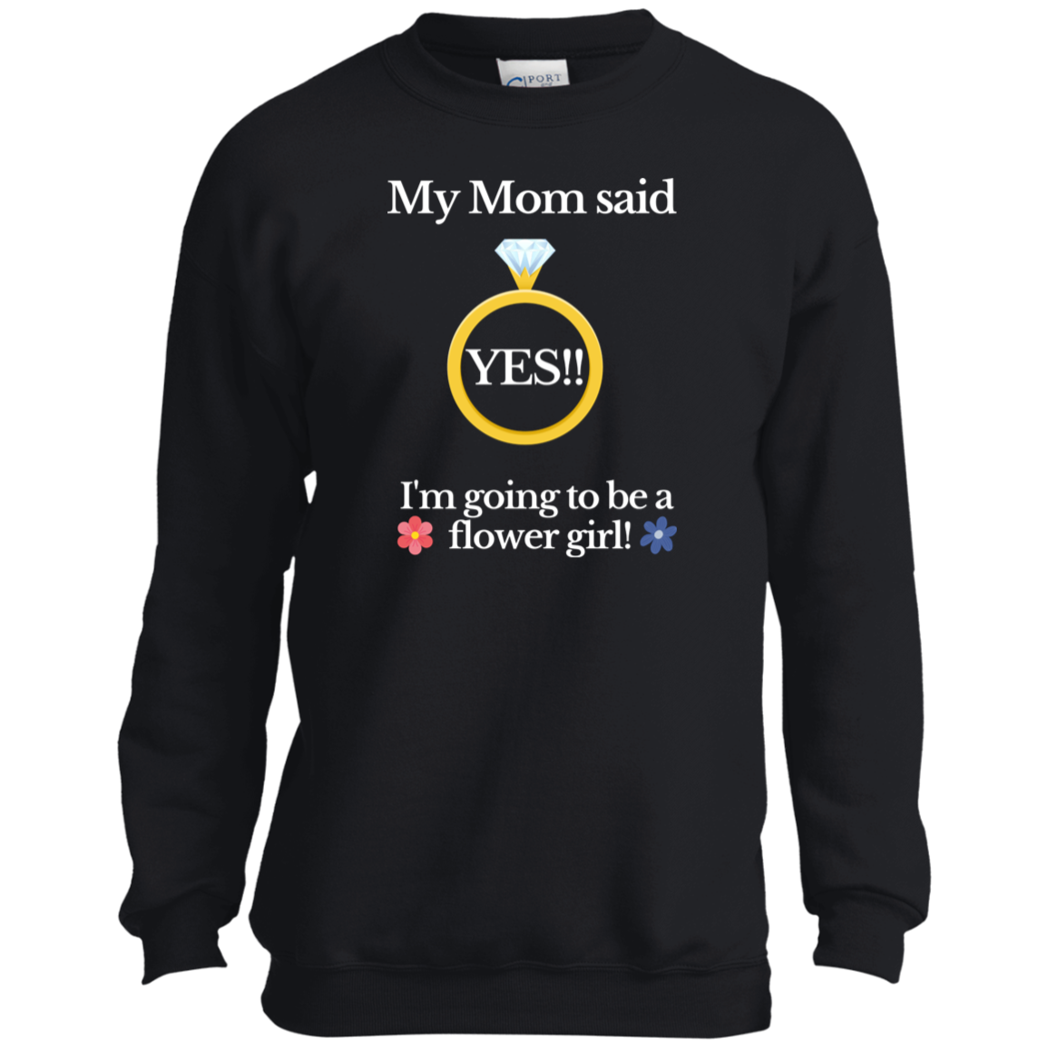 yes mom flower girl black Youth Crewneck Sweatshirt