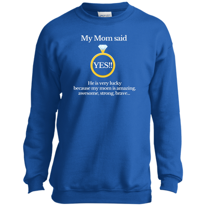 yes mom children black Youth Crewneck Sweatshirt