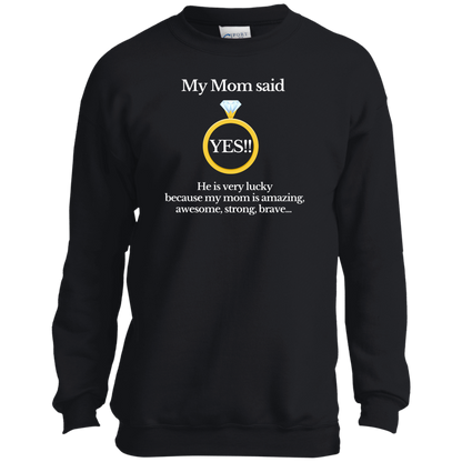 yes mom children black Youth Crewneck Sweatshirt