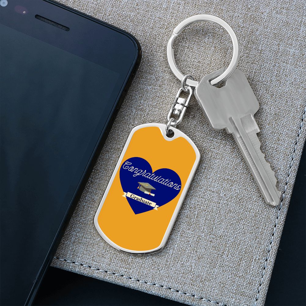 Graphic Dog Tag Keychain Graduation Gift - Heart Design