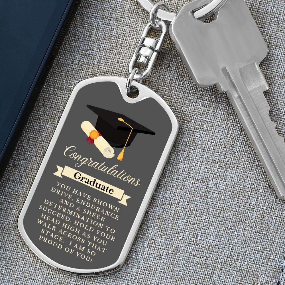 Graphic Dog Tag Keychain Graduation Gift - Gray