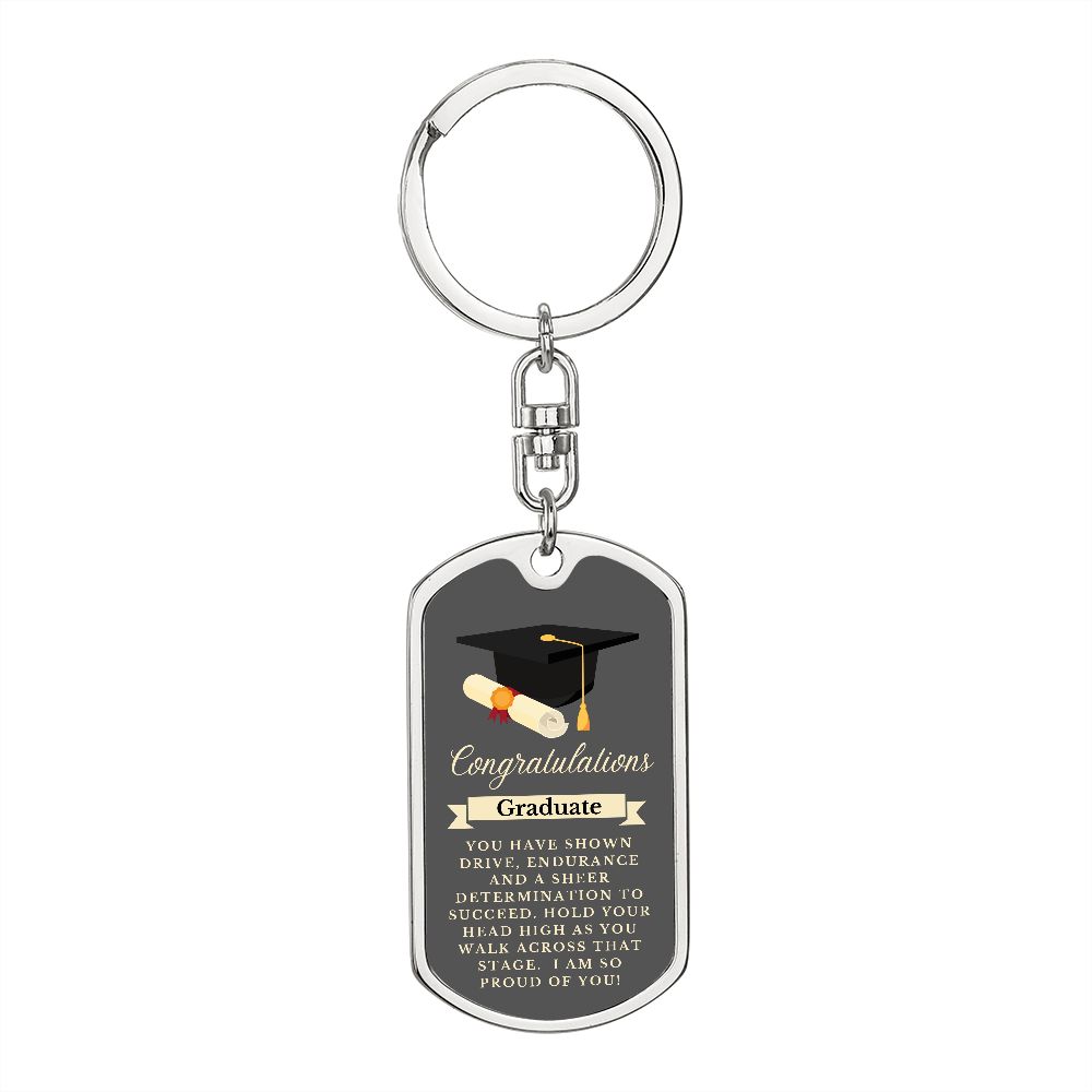 Graphic Dog Tag Keychain Graduation Gift - Gray