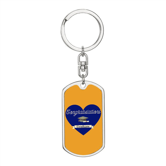 Graphic Dog Tag Keychain Graduation Gift - Heart Design