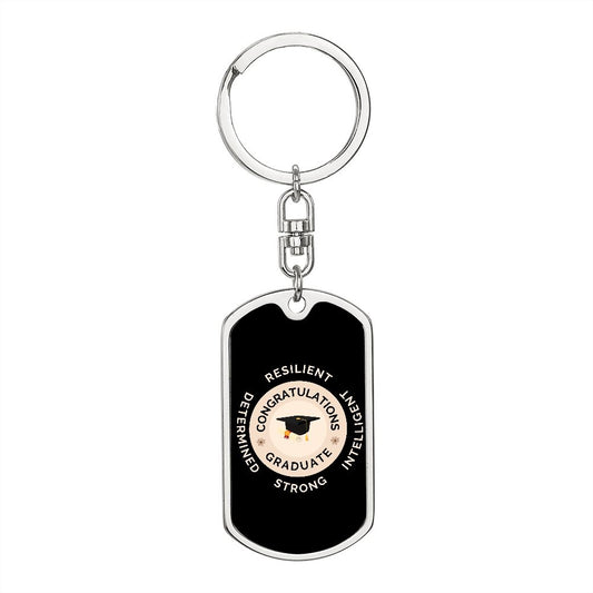 Graphic Dog Tag Keychain Graduation Gift - black