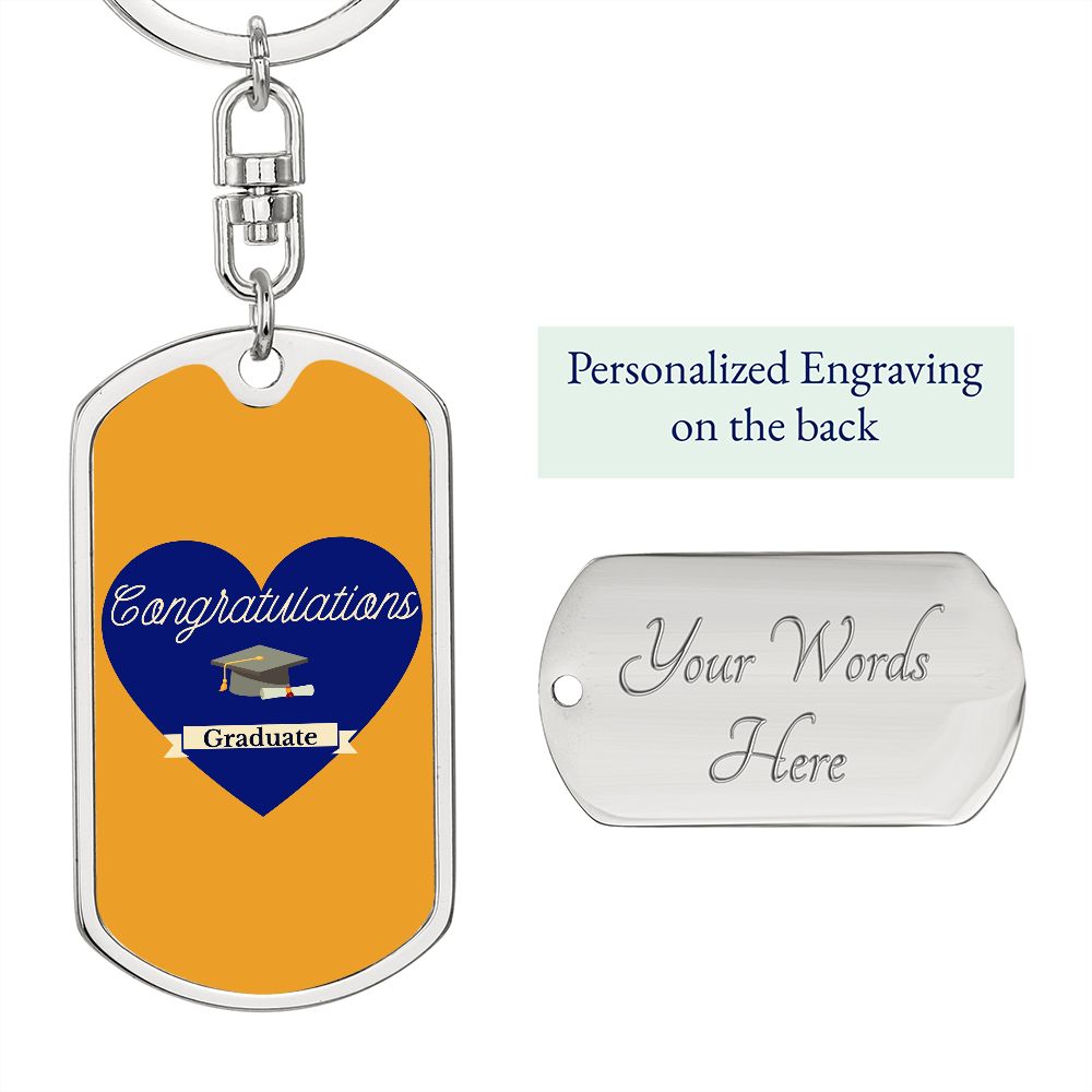 Graphic Dog Tag Keychain Graduation Gift - Heart Design
