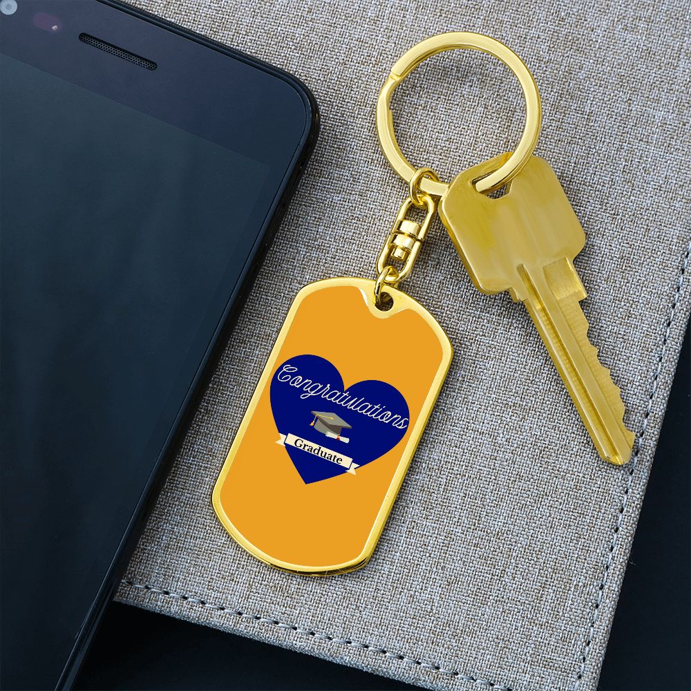 Graphic Dog Tag Keychain Graduation Gift - Heart Design