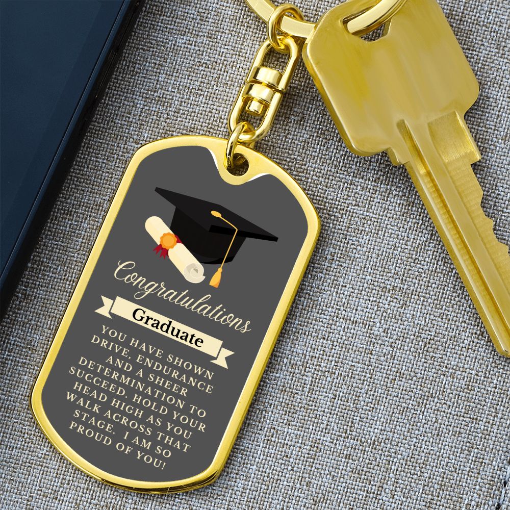Graphic Dog Tag Keychain Graduation Gift - Gray