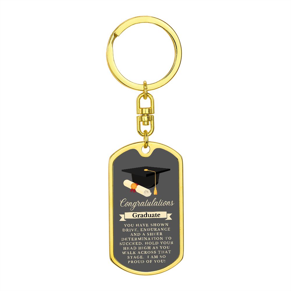 Graphic Dog Tag Keychain Graduation Gift - Gray