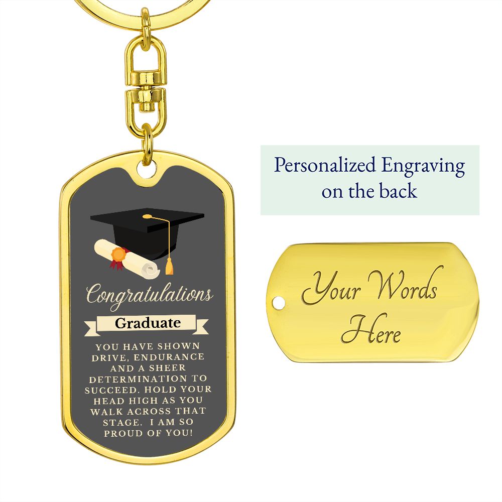 Graphic Dog Tag Keychain Graduation Gift - Gray