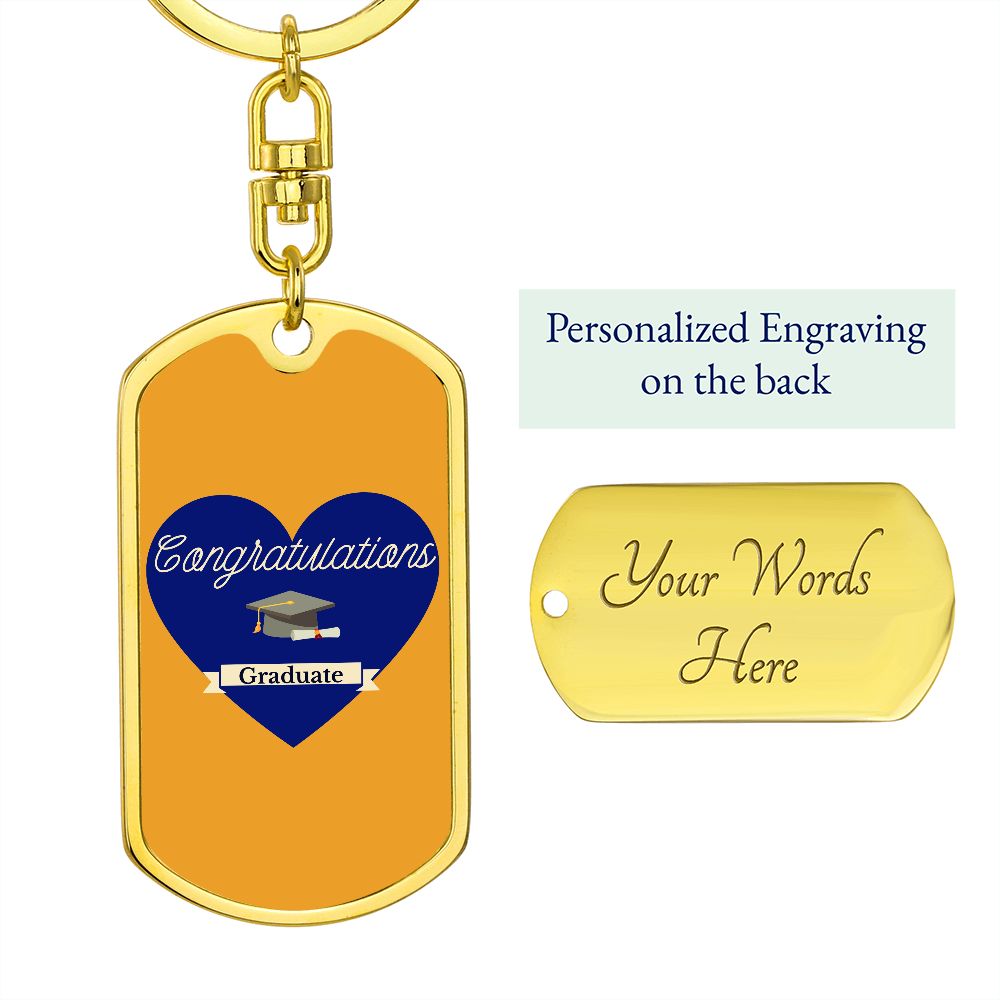 Graphic Dog Tag Keychain Graduation Gift - Heart Design