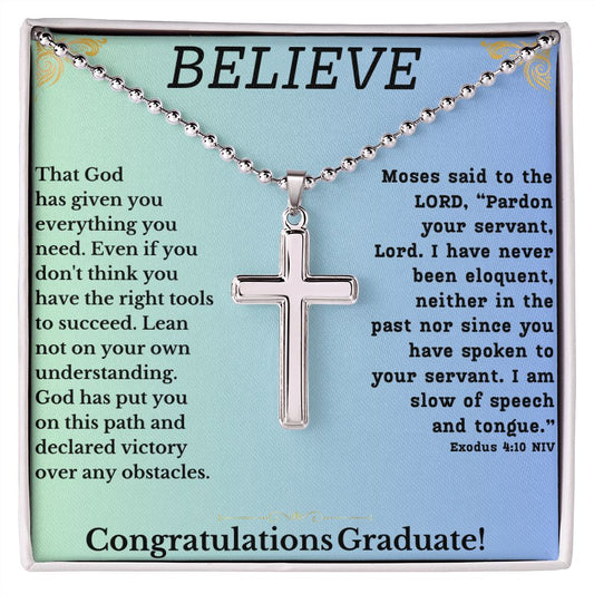 Stainless steel cross necklace with ball chain
