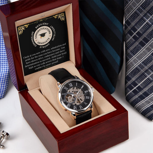 Mens Openwork Watch Gift - with Graduation Message Card