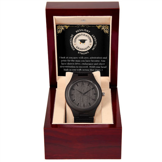 Men's Wooden Watch Gift - with Graduation Message Card