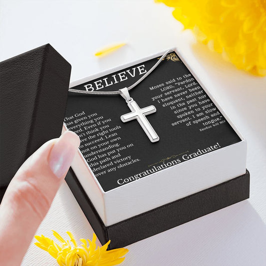 Artisan crafted stainless steel cross necklace